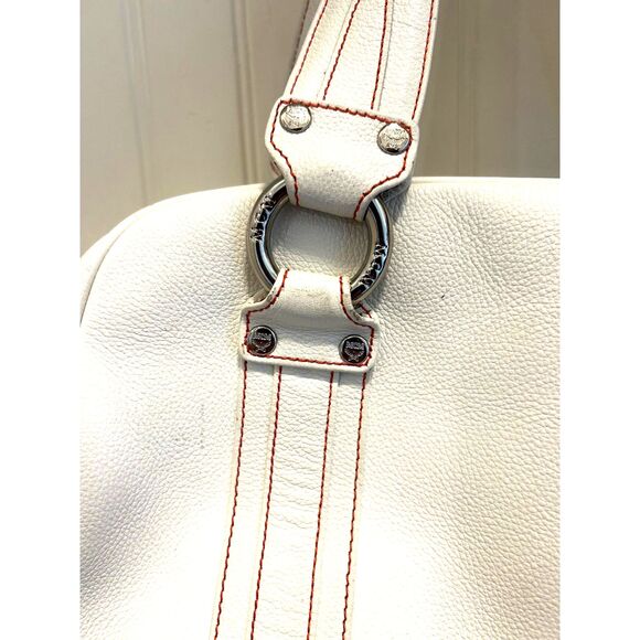 MCM White Leather Satchel with Silver Hardware and Red Stitching - FIRE!!! - Picture 8 of 12